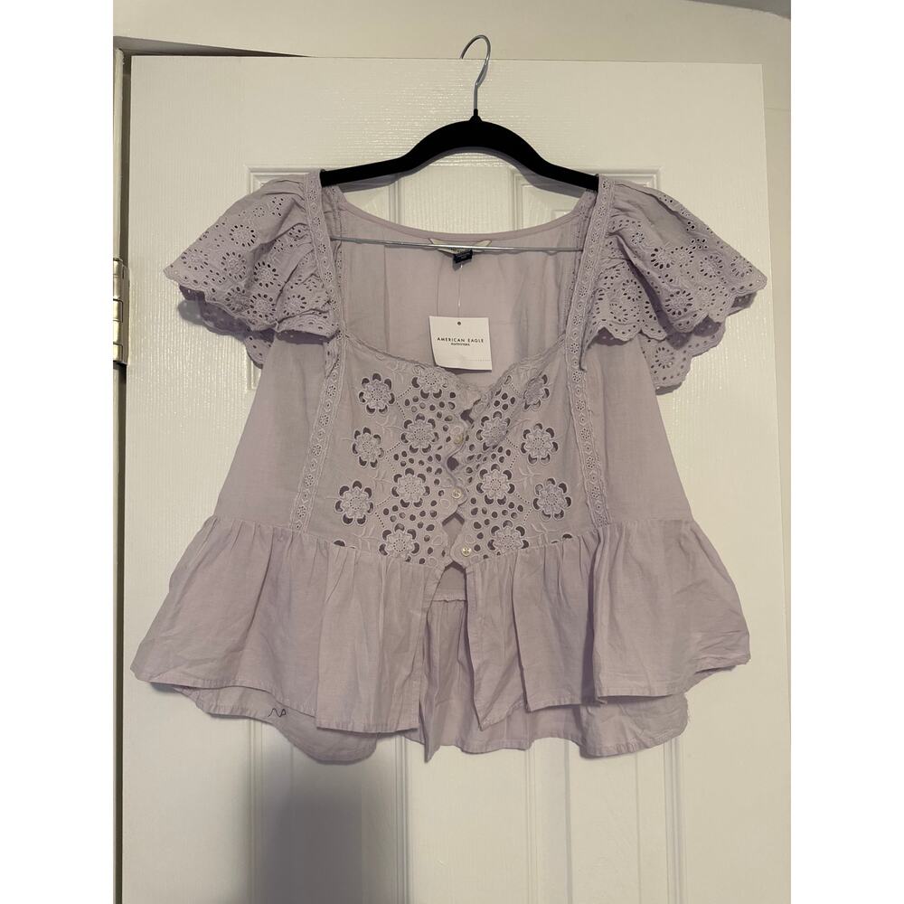 American Eagle NWT Lavender Eyelet Peplum Size Medium Cottagecore Boho Blouse